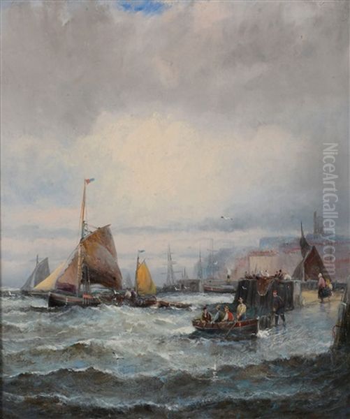 Boats At Whitby Harbour Oil Painting by William (Anslow) Thornley