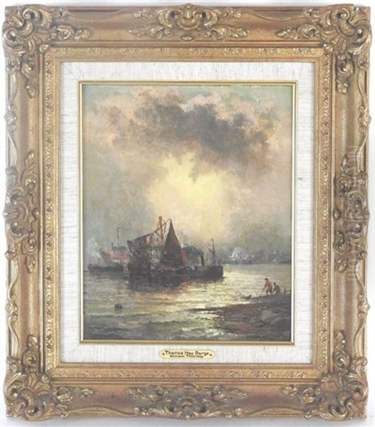 Thames Hay Barge Oil Painting by William (Anslow) Thornley