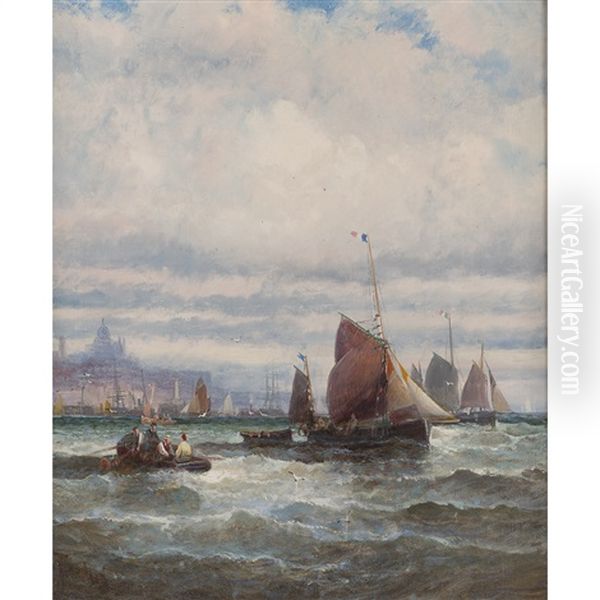 Shipping In The Thames Estuary Oil Painting by William (Anslow) Thornley