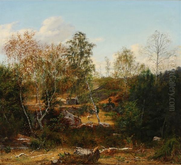 Swedish Landscape With A Resting Boy And A Dog Oil Painting by Christian (Jens C.) Thorrestrup