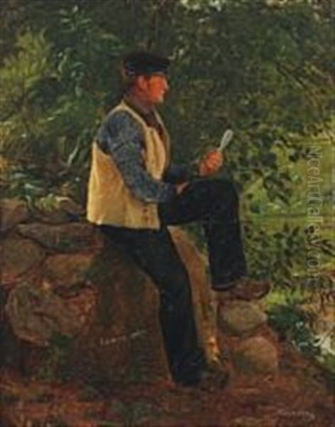 A Young Man Awaiting For His Loved One Oil Painting by Christian (Jens C.) Thorrestrup