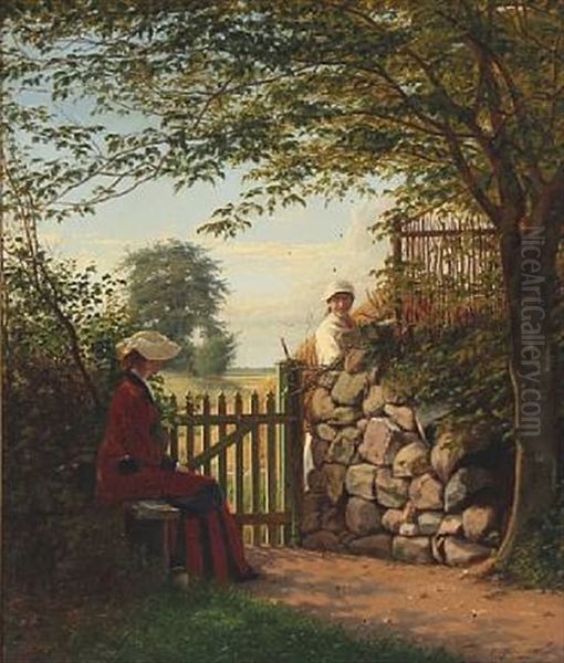 A Chat In The Danish Country Oil Painting by Christian (Jens C.) Thorrestrup