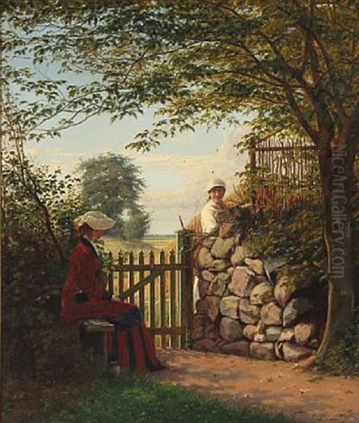 A Chat In The Danish Country Oil Painting by Christian (Jens C.) Thorrestrup