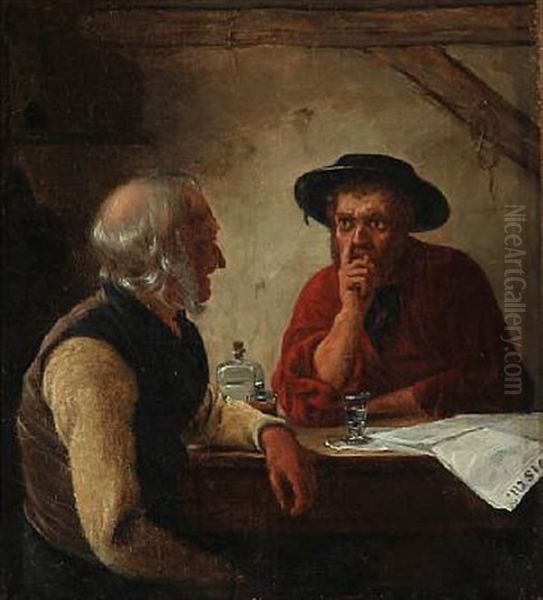 Two Men Drinking Schnapps Oil Painting by Christian (Jens C.) Thorrestrup