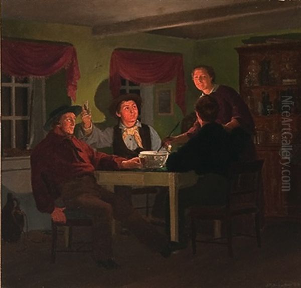 Good Cheer - An Interior Scene Oil Painting by Christian (Jens C.) Thorrestrup