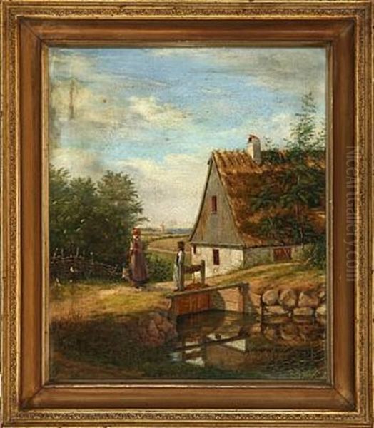 Farm Idyll Oil Painting by Christian (Jens C.) Thorrestrup