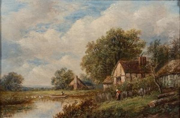 Landscape With Cottage In Foreground Oil Painting by Joseph Thors