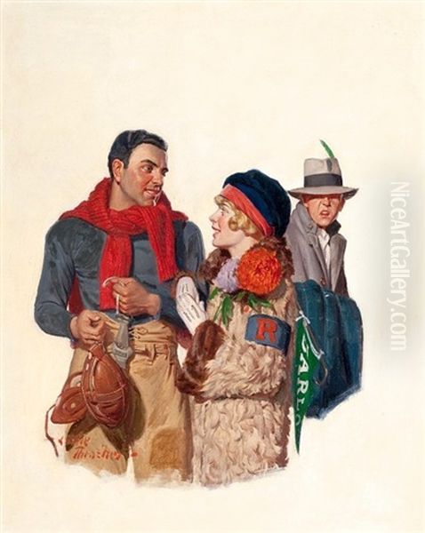 Three Siblings Of The Gyldenkrone Family Playing With A Cat Oil Painting by Leslie Thrasher