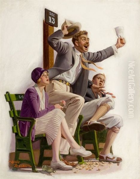 Three Siblings Of The Gyldenkrone Family Playing With A Cat Oil Painting by Leslie Thrasher