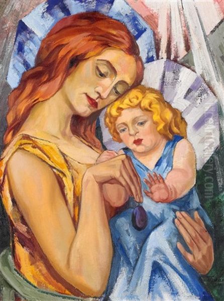 Madonna Mit Christuskind Und Pflaume Oil Painting by Hans Thuar