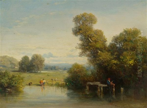 Figures By The River At Annecy Oil Painting by Pierre Thuillier