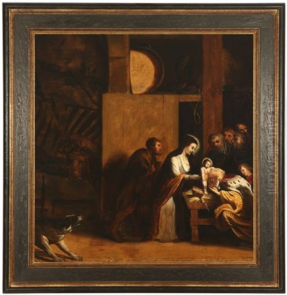 Holy Nativity Scene Oil Painting by Theodor Van Thulden