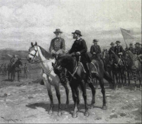 Generals Grant And Lee At Appomattox Oil Painting by Thure Thulstrup