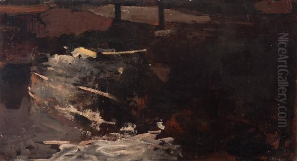 Moored Boats In Winter In An Amsterdam Canal Oil Painting by George Hendrik Breitner