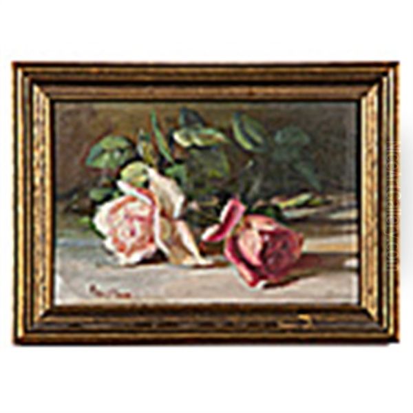 Still Life Of Two Roses Oil Painting by Patty Prather Thum