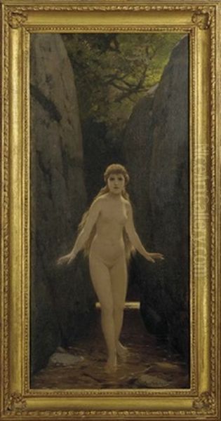 Nude Nymph In A Forest Oil Painting by Paul Thumann