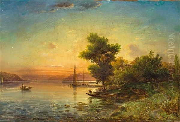 Partie Am Bodensee. Sonnenuntergang Am Untersee Oil Painting by Friedrich Thurau