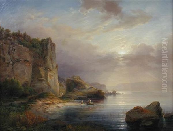 View Of The Rocky Coast At Bodensee, Lake Constance, On The Rhine Oil Painting by Friedrich Thurau