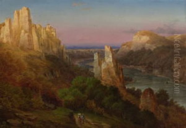 Felsige Flusslandschaft (im Elbsandsteingebirge?) Oil Painting by Friedrich Thurau