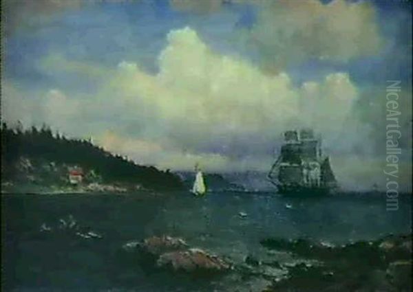 Kustlandskap Med Fullriggare Oil Painting by Peder Thurmann