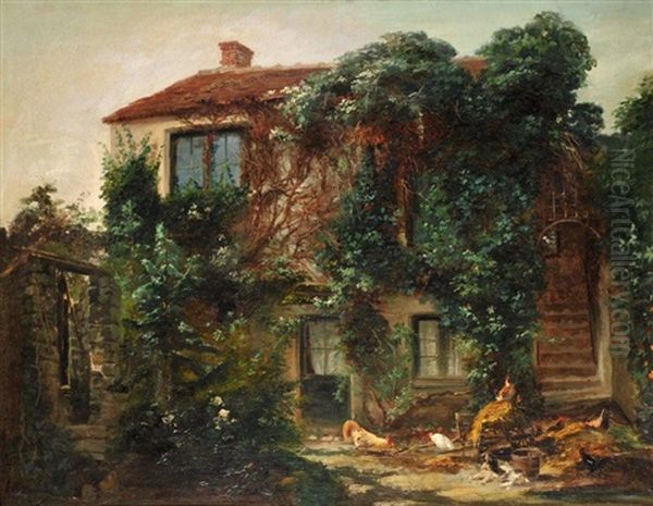 Maison De Theodore Rousseau A Barbizon Oil Painting by Gabriel Edouard Thurner