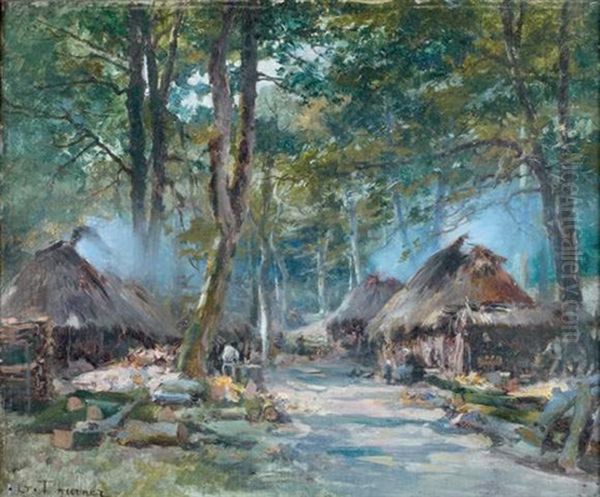 Village De Bucherons Oil Painting by Gabriel Edouard Thurner