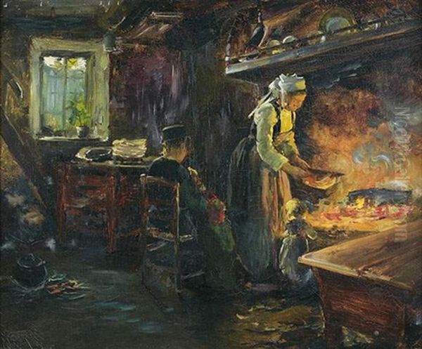 Interieur Breton Oil Painting by Gabriel Edouard Thurner