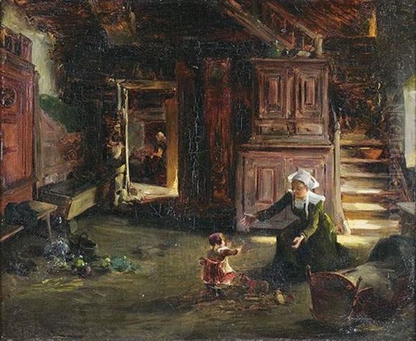 Scene D'interieur Oil Painting by Gabriel Edouard Thurner