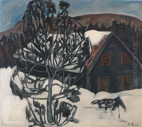 Hus I Vinterlandskap Oil Painting by Rudolph Thygesen