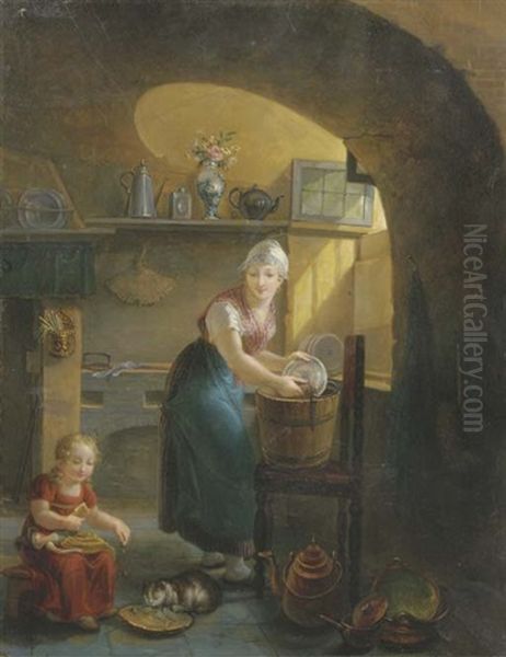 In The Kitchen Oil Painting by Jean Francois Thys