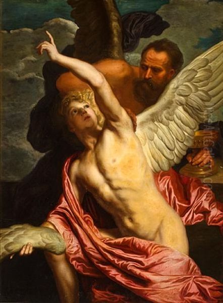 Daedalus Fixing Wings Onto The Shoulders Of Icarus Oil Painting by Pieter Thys