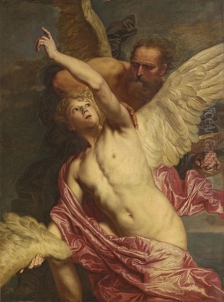 Daedalus Fixing Wings Onto The Shoulders Of Icarus Oil Painting by Pieter Thys