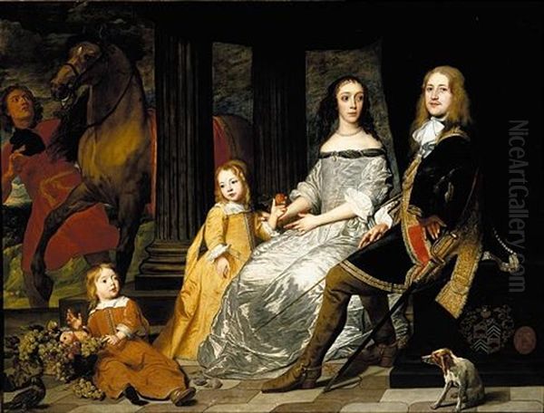 Portrait Of Philips Van De Werve And His Wife Isabelle, Seated With Their Children, Attended By A Groom With A Horse Oil Painting by Pieter Thys