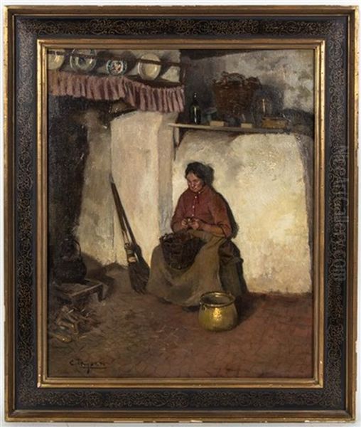 Woman Peeling Potatoes Oil Painting by Carolus Johannes Thysen