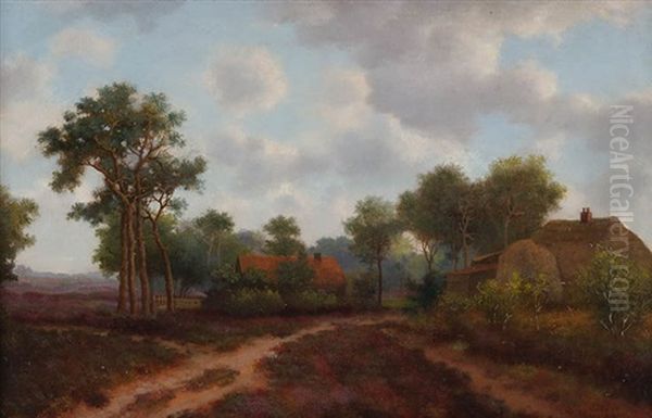 Gehoft In Heidelandschaft Oil Painting by Carolus Johannes Thysen