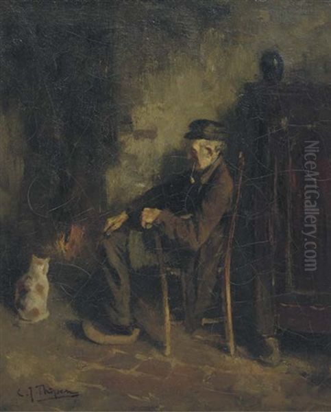 Resting By The Fire Oil Painting by Carolus Johannes Thysen