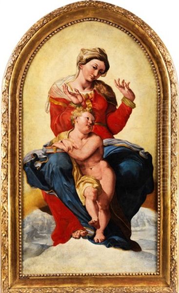 Madonna Mit Dem Jesusknaben Auf Wolken Uber Landschaft Mit Gebauden Schwebend Oil Painting by Pellegrino Tibaldi