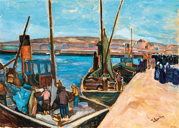 Harbour In Bretagne Oil Painting by Erno Tibor