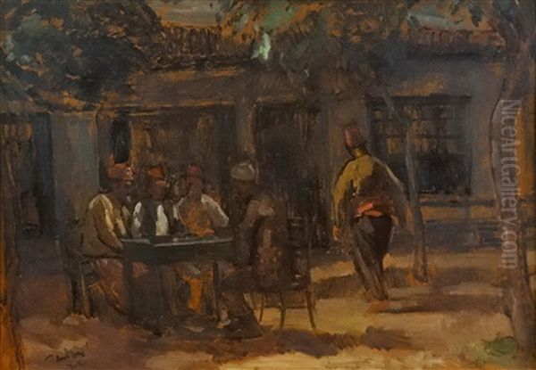 Mamut's Coffee Shop Oil Painting by Erno Tibor