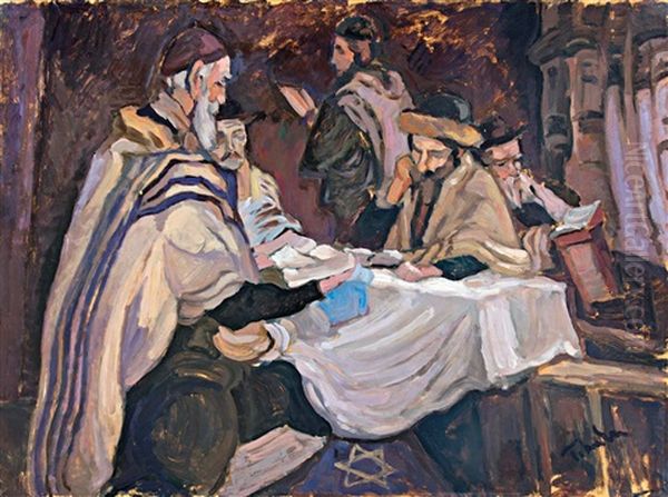 Talmud Olvasok Oil Painting by Erno Tibor