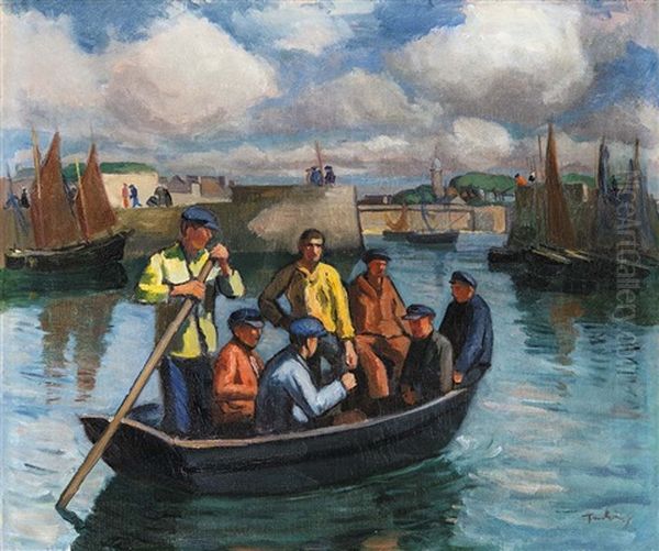 Fishermen In Bretagne Oil Painting by Erno Tibor