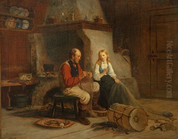 The Fisherman And His Daughter Oil Painting by Adolph Tidemand