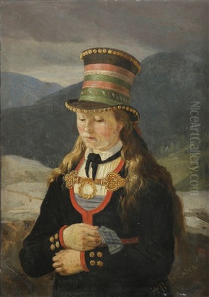 Pike Med Brudehatt Fra Tinn Oil Painting by Adolph Tidemand