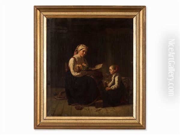 Family Scene Oil Painting by Adolph Tidemand