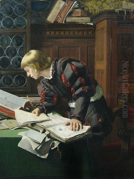 Junger Gelehrter Im Studierzimmer Oil Painting by Adolph Claudius Tidemand