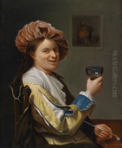 Ein Junger Mann Mit Einem Weinglas In Elegantem Kostum Oil Painting by Johannes (Jan) Tielius