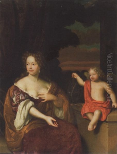 Portrait D'une Dame Avec Cupidon Oil Painting by Johannes (Jan) Tielius