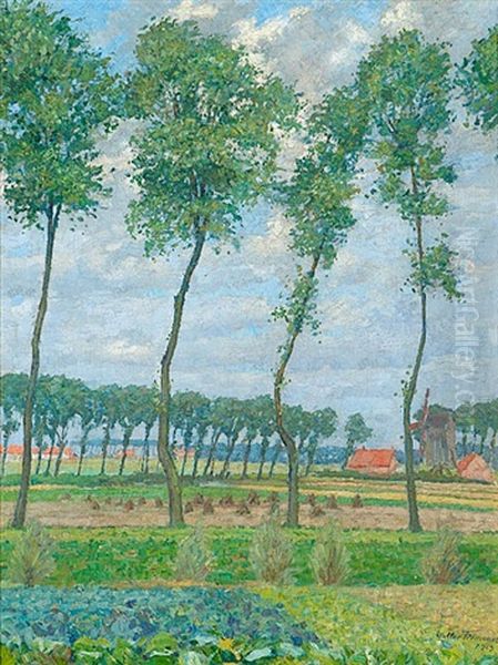 Hollandische Landschaft Mit Windmuhle Oil Painting by Walter Tiemann