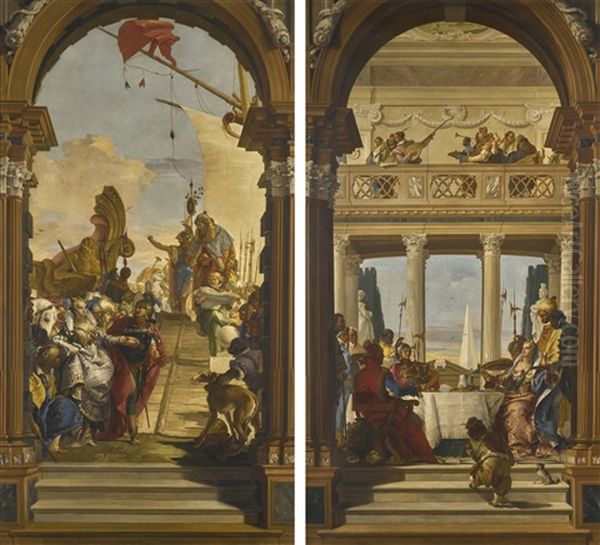 Meeting Of Anthony And Cleopatra; The Banquet Of Anthony And Cleopatra Oil Painting by Giovanni Battista Tiepolo