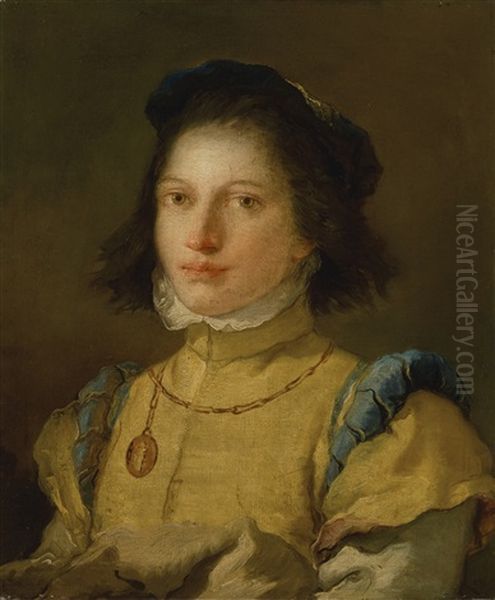 Portrait Of A Young Woman Dressed As A Page, Bust-length Oil Painting by Giovanni Domenico Tiepolo